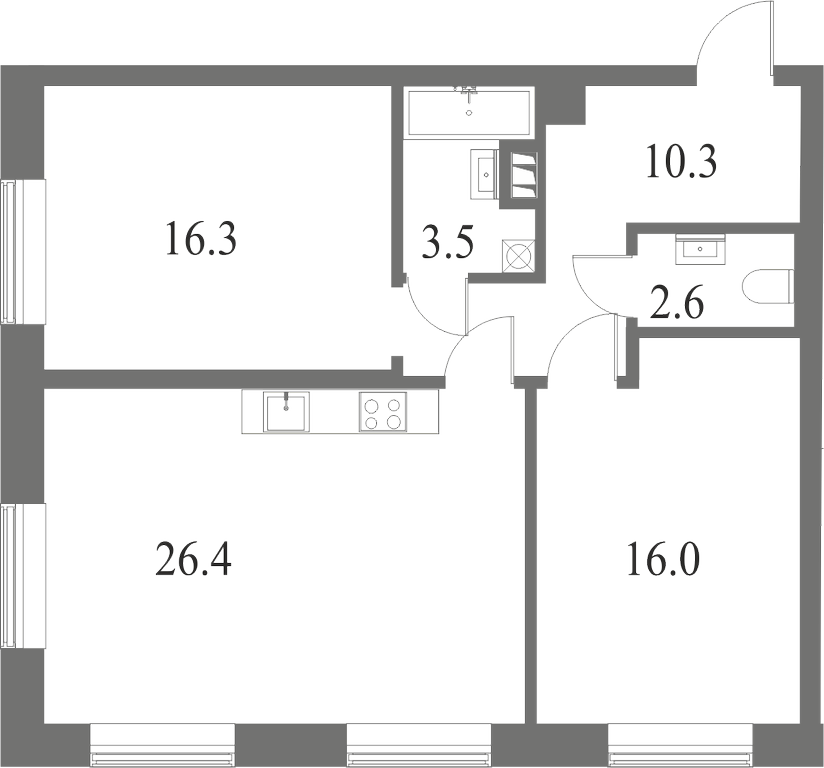 План квартиры №69 с 2 спальнями на 3 этаже 6 корпуса ЖК NEVA HAUS