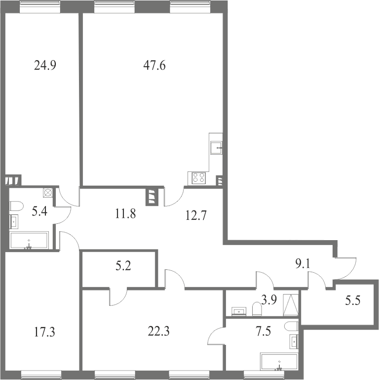 План квартиры №73 с 4 спальнями на 1 этаже 6 корпуса ЖК NEVA HAUS