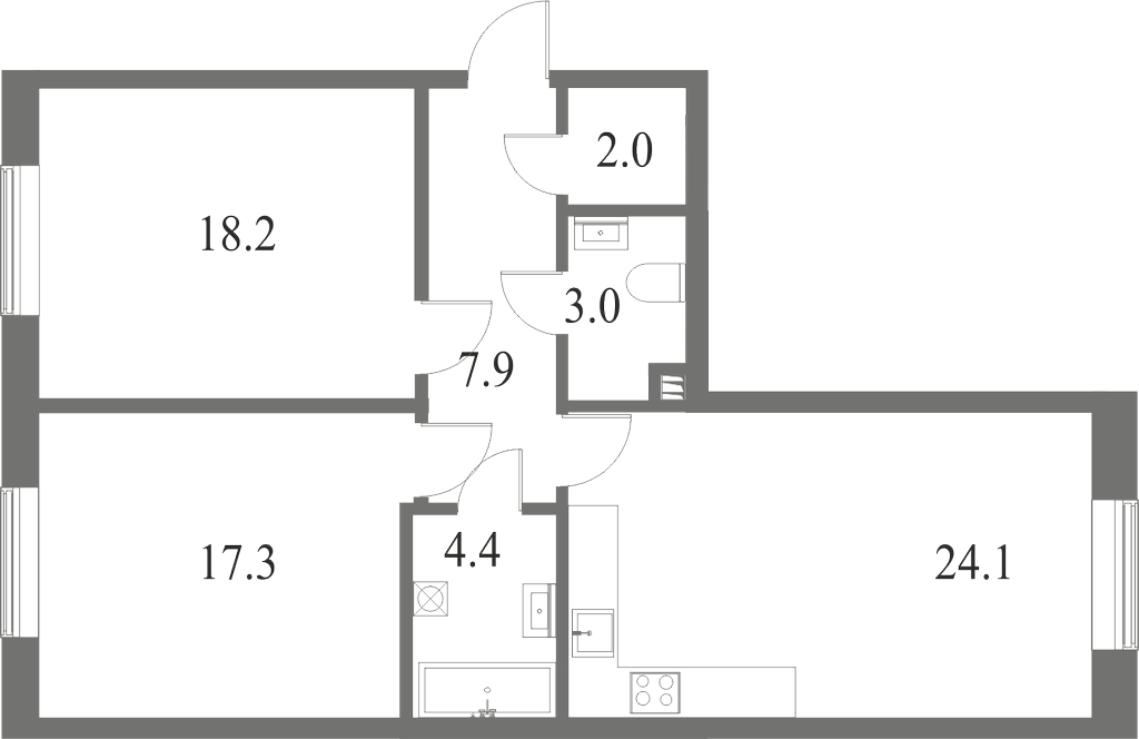 План квартиры №82 с 3 спальнями на 3 этаже 6 корпуса ЖК NEVA HAUS
