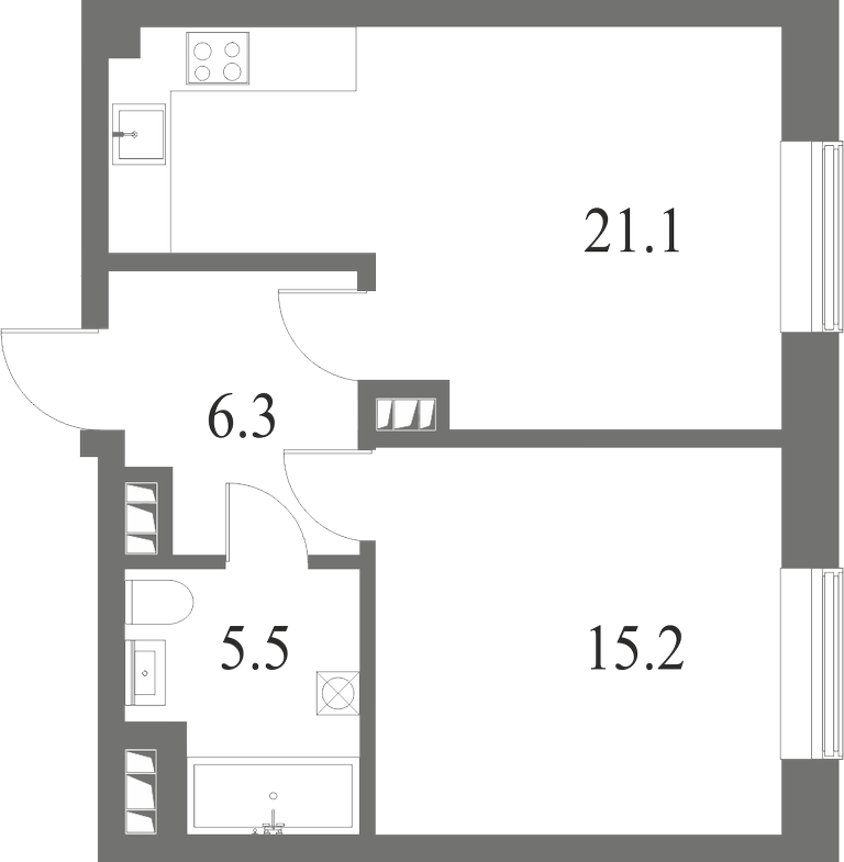 План квартиры №85 с 1 спальней на 3 этаже 6 корпуса ЖК NEVA HAUS