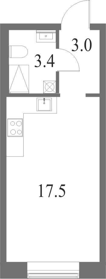 План квартиры №90 с 1 спальней на 1 этаже 6 корпуса ЖК NEVA HAUS