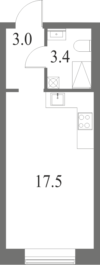План квартиры №92 с 1 спальней на 1 этаже 6 корпуса ЖК NEVA HAUS
