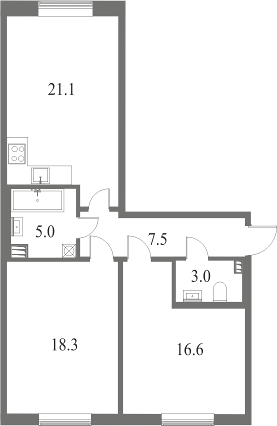 План квартиры №11 с 2 спальнями на 3 этаже 7 корпуса ЖК NEVA HAUS
