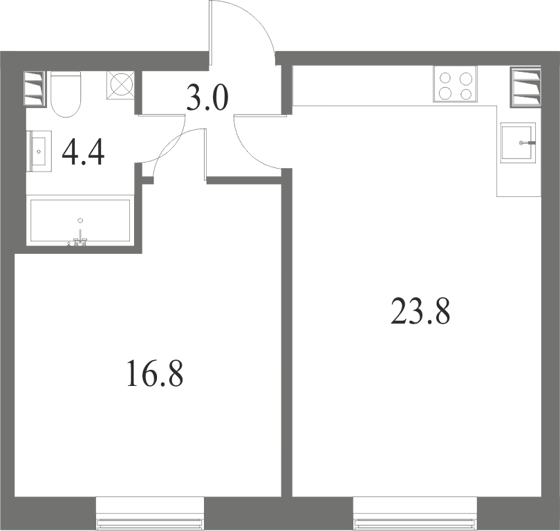 План квартиры №112 с 1 спальней на 5 этаже 7 корпуса ЖК NEVA HAUS
