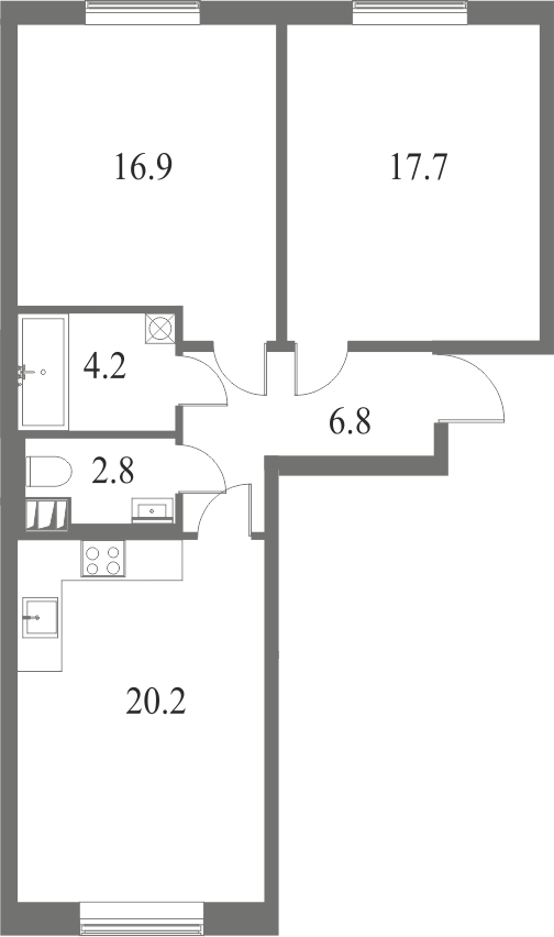 План квартиры №113 с 2 спальнями на 4 этаже 7 корпуса ЖК NEVA HAUS