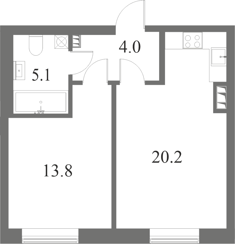 План квартиры №115 с 1 спальней на 5 этаже 7 корпуса ЖК NEVA HAUS