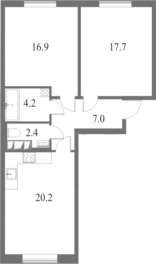 План квартиры №128 с 2 спальнями на 9 этаже 7 корпуса ЖК NEVA HAUS