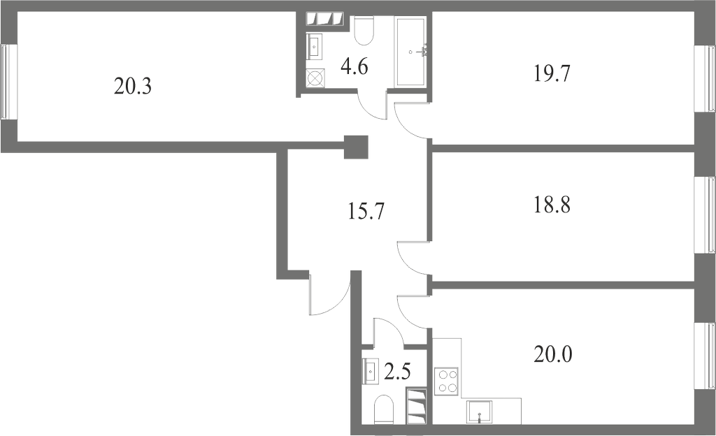План квартиры №139 с 3 спальнями на 3 этаже 7 корпуса ЖК NEVA HAUS