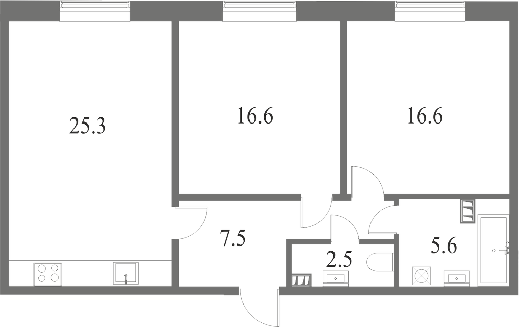 План квартиры №15 с 2 спальнями на 4 этаже 7 корпуса ЖК NEVA HAUS