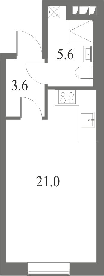 План квартиры №154 с 1 спальней на 4 этаже 7 корпуса ЖК NEVA HAUS