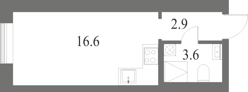 План квартиры №213 с 1 спальней на 7 этаже 7 корпуса ЖК NEVA HAUS