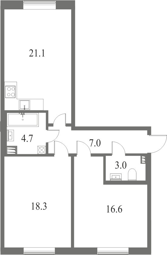План квартиры №22 с 2 спальнями на 5 этаже 7 корпуса ЖК NEVA HAUS