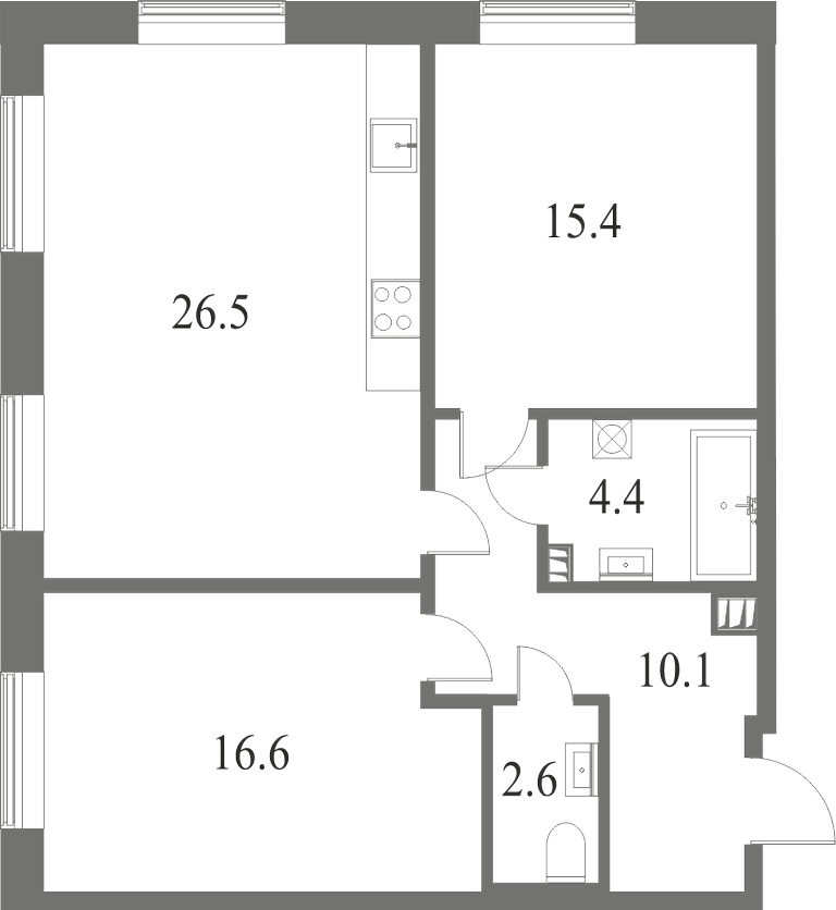 План квартиры №228 с 2 спальнями на 3 этаже 7 корпуса ЖК NEVA HAUS