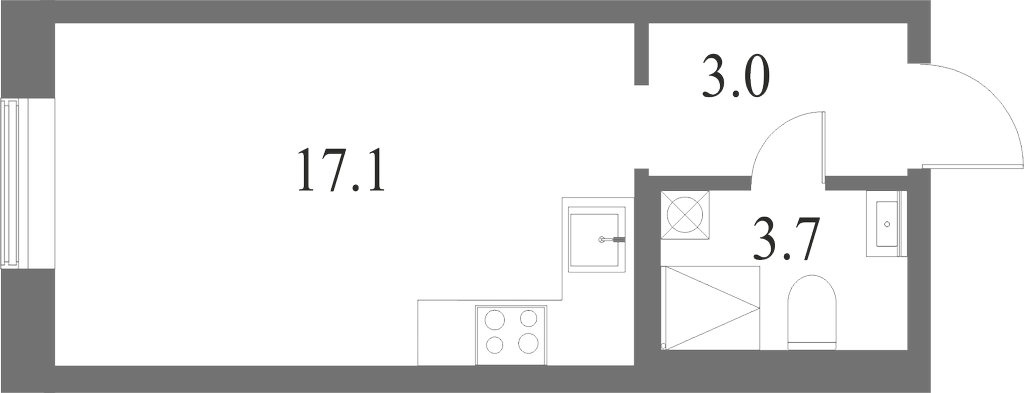 План квартиры №229 с 1 спальней на 3 этаже 7 корпуса ЖК NEVA HAUS