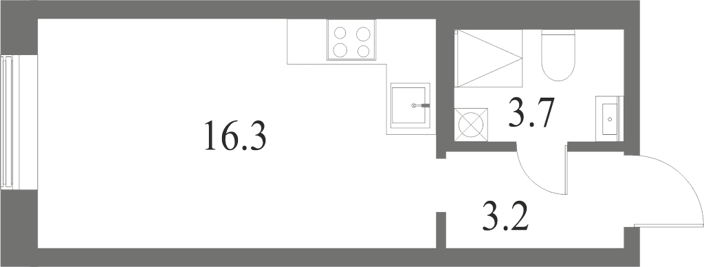 План квартиры №250 с 1 спальней на 6 этаже 7 корпуса ЖК NEVA HAUS