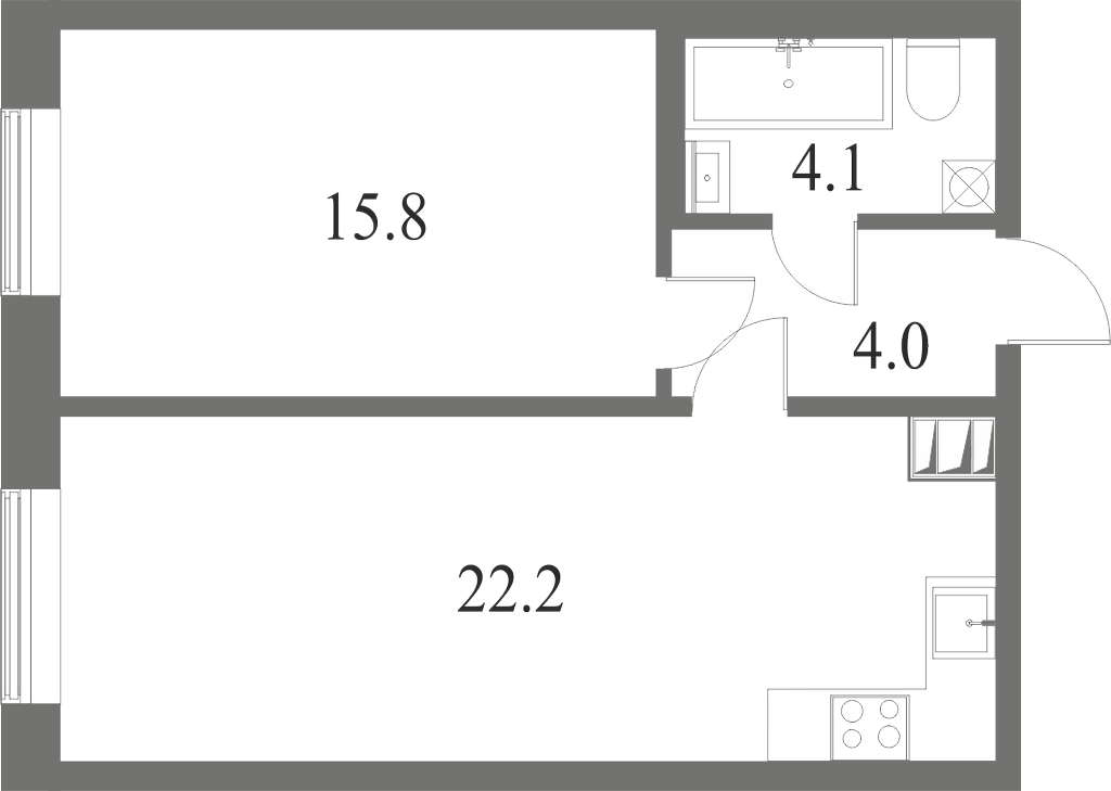 План квартиры №271 с 1 спальней на 9 этаже 7 корпуса ЖК NEVA HAUS