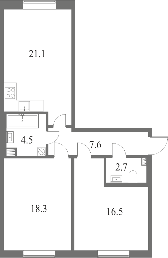 План квартиры №32 с 2 спальнями на 7 этаже 7 корпуса ЖК NEVA HAUS