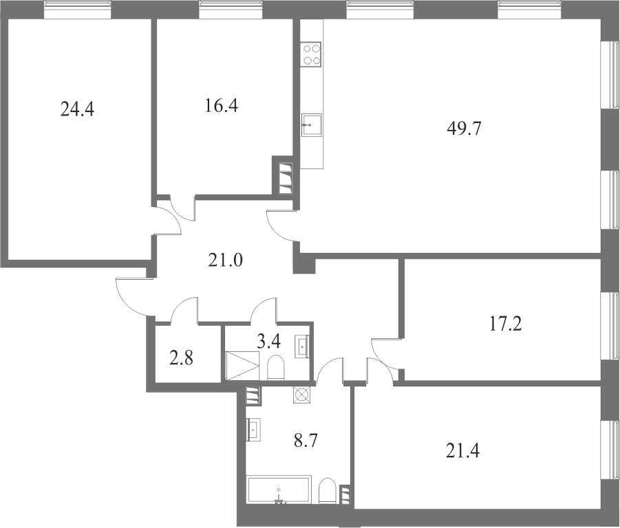 План квартиры №43 с 5 спальнями на 9 этаже 7 корпуса ЖК NEVA HAUS