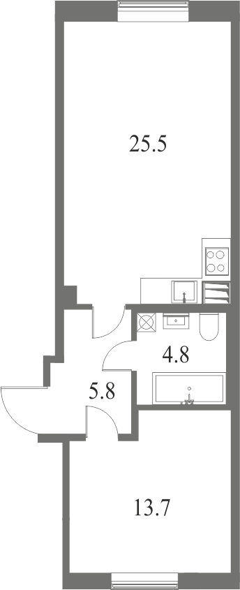 План квартиры №47 с 1 спальней на 8 этаже 7 корпуса ЖК NEVA HAUS