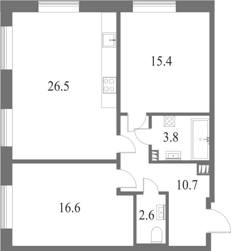 План квартиры №48 с 2 спальнями на 8 этаже 7 корпуса ЖК NEVA HAUS