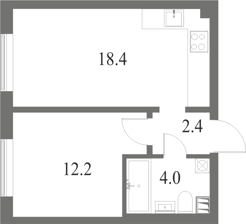 План квартиры №59 с 1 спальней на 3 этаже 7 корпуса ЖК NEVA HAUS