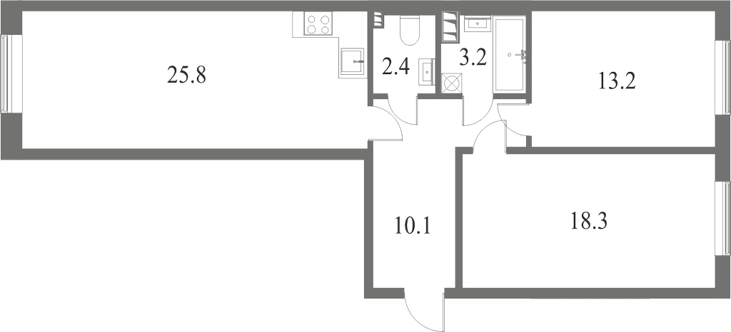 План квартиры №70 с 2 спальнями на 8 этаже 7 корпуса ЖК NEVA HAUS