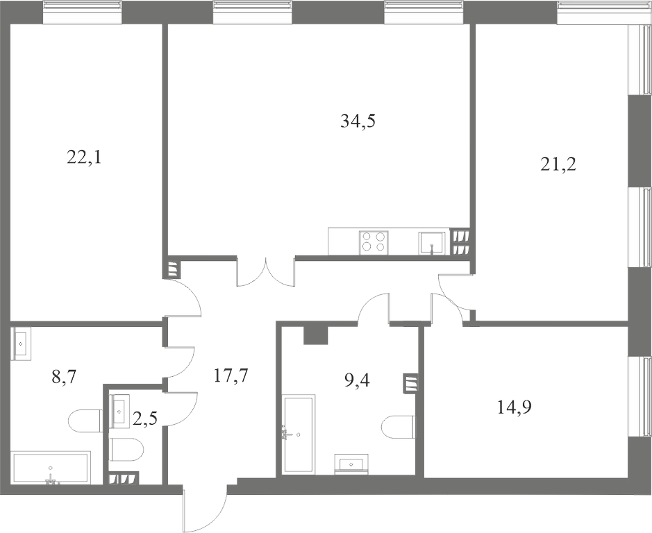 План квартиры №13 с 3 спальнями на 3 этаже 8 корпуса ЖК NEVA HAUS