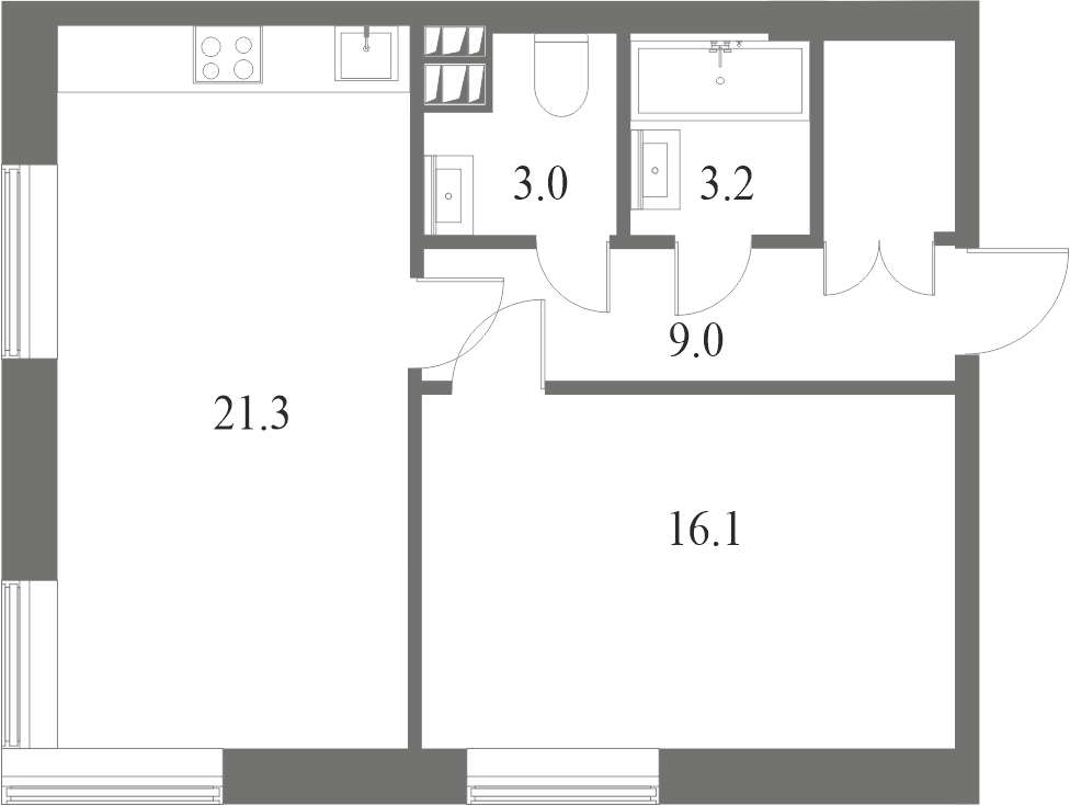 План квартиры №22 с 1 спальней на 4 этаже 8 корпуса ЖК NEVA HAUS
