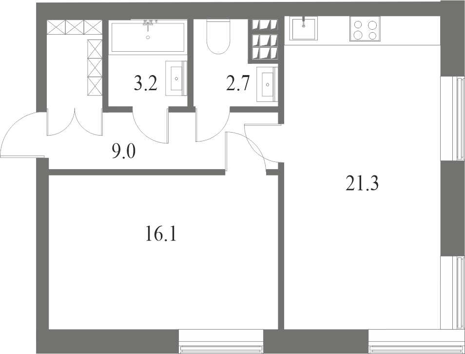 План квартиры №31 с 1 спальней на 7 этаже 8 корпуса ЖК NEVA HAUS