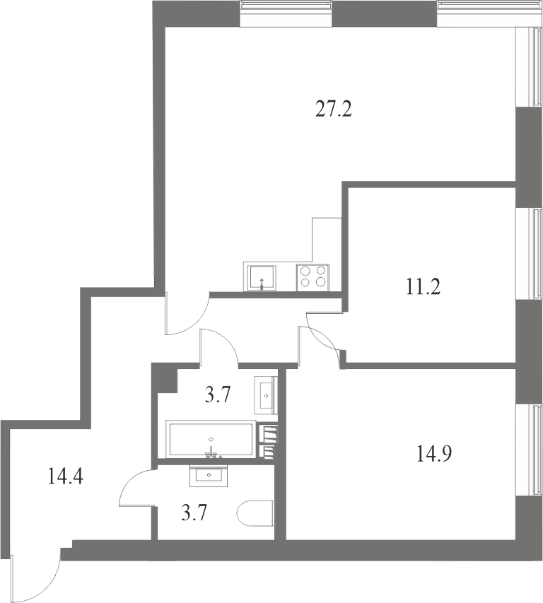 План квартиры №34 с 2 спальнями на 5 этаже 8 корпуса ЖК NEVA HAUS