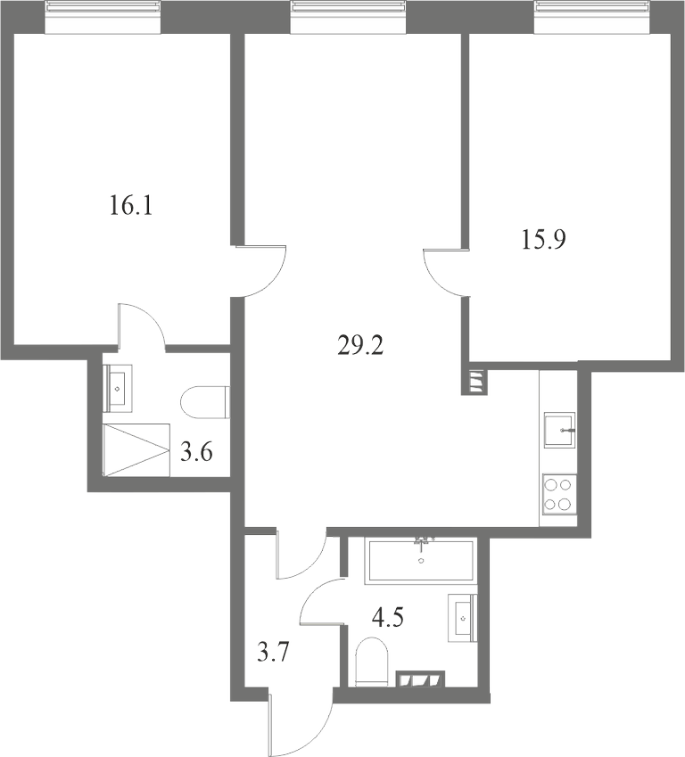 План квартиры №35 с 2 спальнями на 5 этаже 8 корпуса ЖК NEVA HAUS