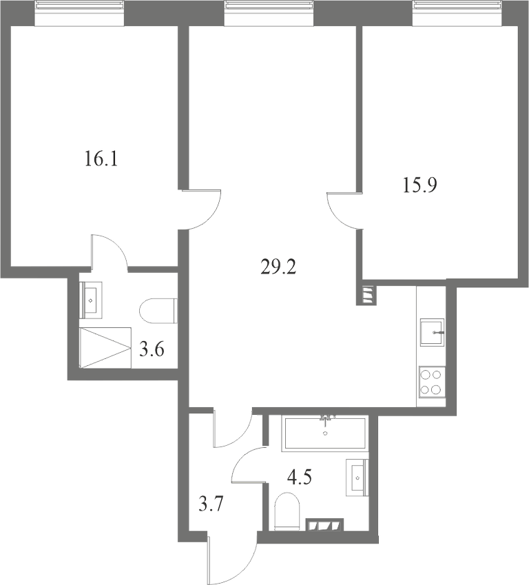 План квартиры №62 с 3 спальнями на 8 этаже 8 корпуса ЖК NEVA HAUS