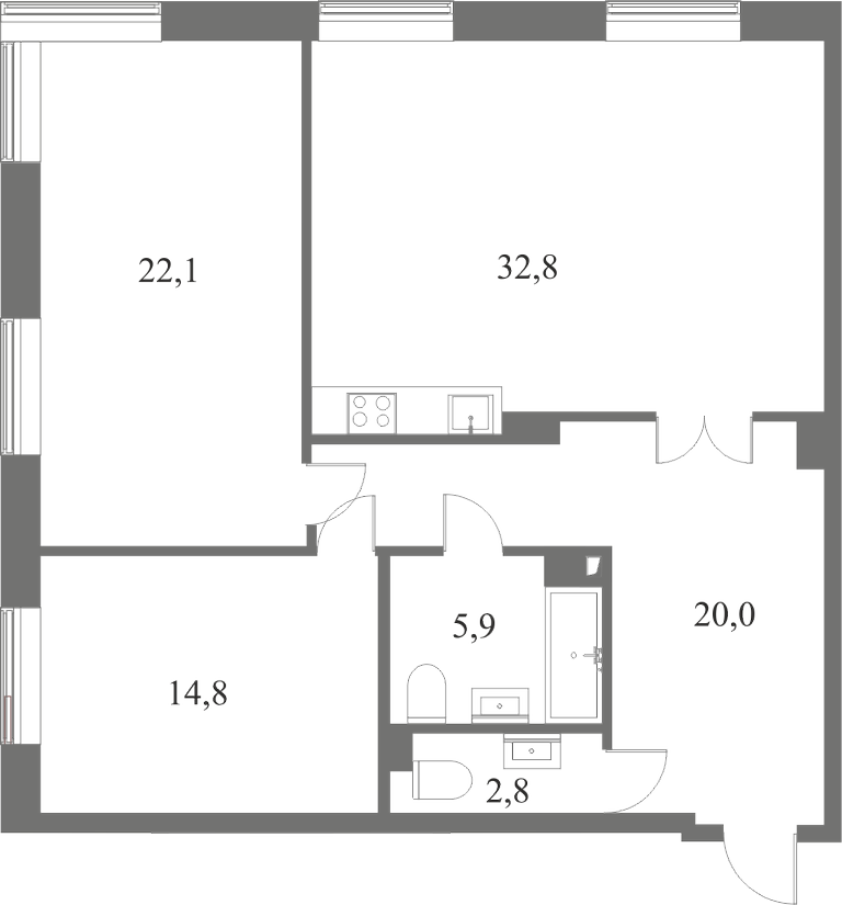План квартиры №8 с 2 спальнями на 2 этаже 8 корпуса ЖК NEVA HAUS