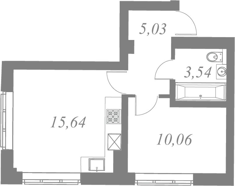 План квартиры №101 с 1 спальней на 3 этаже 1 корпуса ЖК Neva Residence