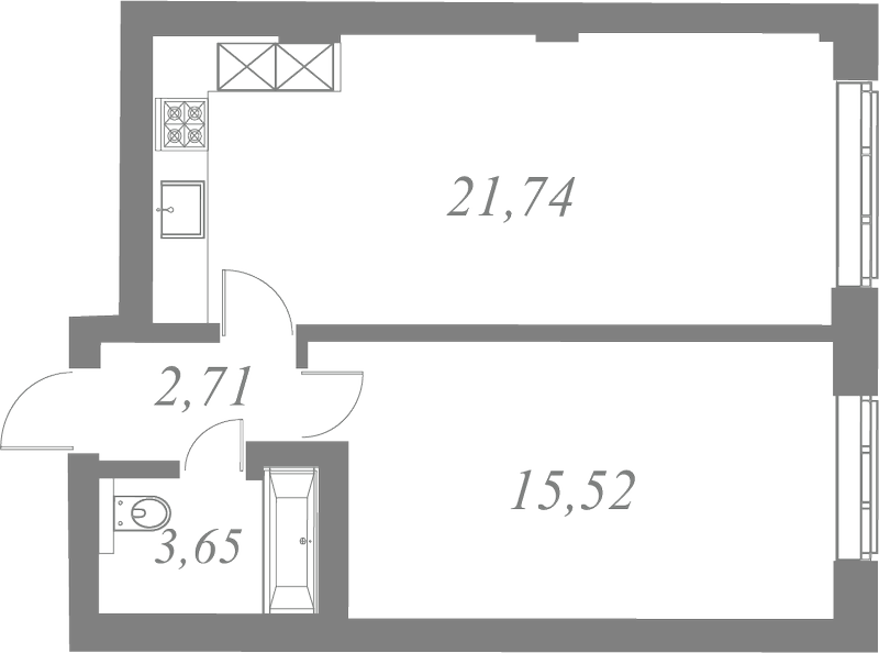 План квартиры №104 с 1 спальней на 3 этаже 1 корпуса ЖК Neva Residence
