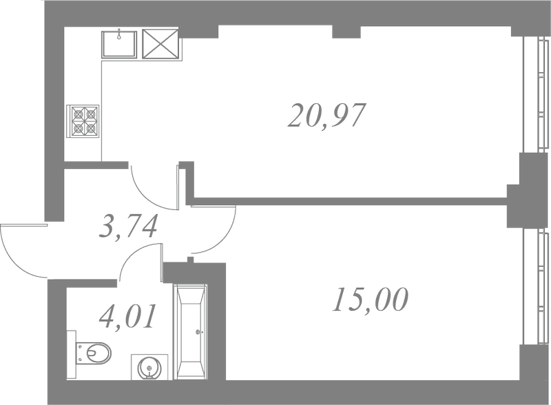План квартиры №105 с 1 спальней на 3 этаже 1 корпуса ЖК Neva Residence