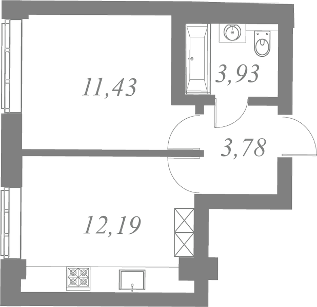 План квартиры №109 с 1 спальней на 4 этаже 1 корпуса ЖК Neva Residence
