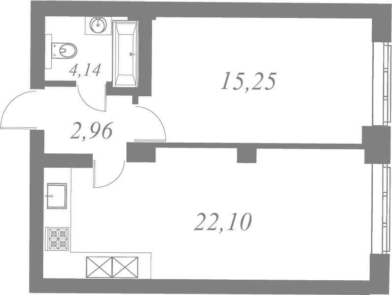 План квартиры №112 с 1 спальней на 4 этаже 1 корпуса ЖК Neva Residence