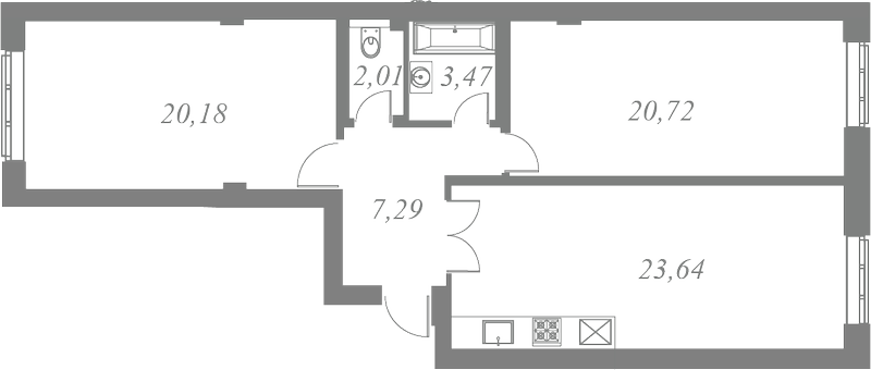 План квартиры №115 с 2 спальнями на 4 этаже 1 корпуса ЖК Neva Residence