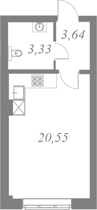План квартиры №12 с 1 спальней на 3 этаже 1 корпуса ЖК Neva Residence