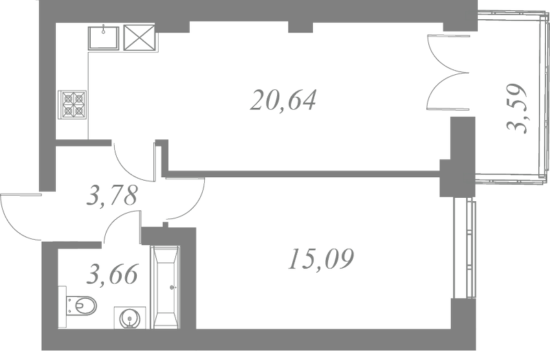 План квартиры №132 с 1 спальней на 6 этаже 1 корпуса ЖК Neva Residence