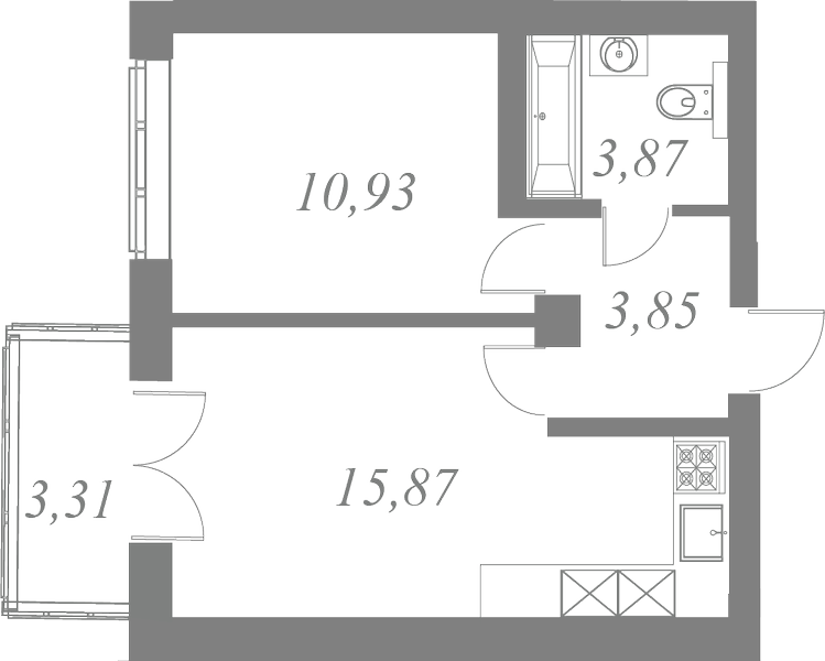 План квартиры №134 с 1 спальней на 6 этаже 1 корпуса ЖК Neva Residence