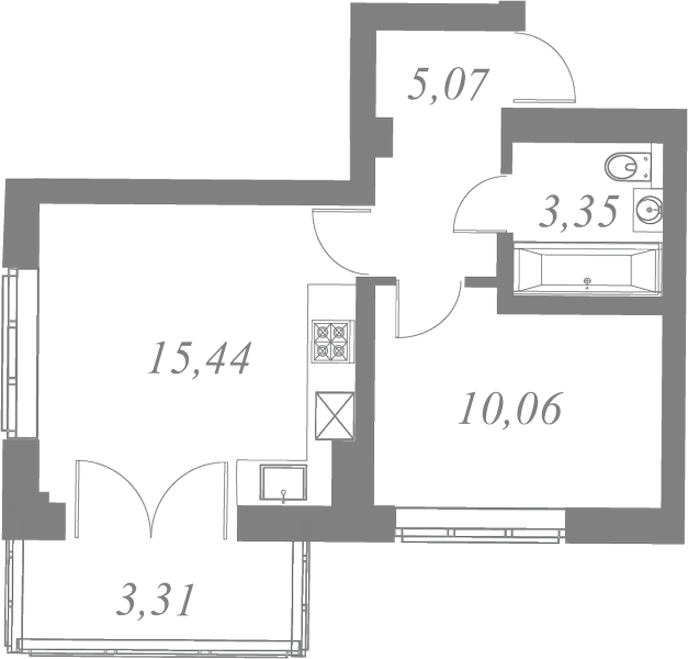 План квартиры №137 с 1 спальней на 7 этаже 1 корпуса ЖК Neva Residence