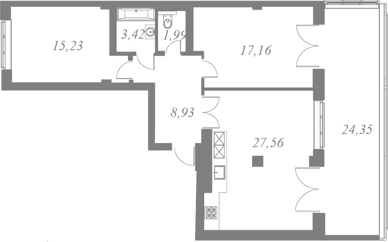 План квартиры №140 с 2 спальнями на 7 этаже 1 корпуса ЖК Neva Residence