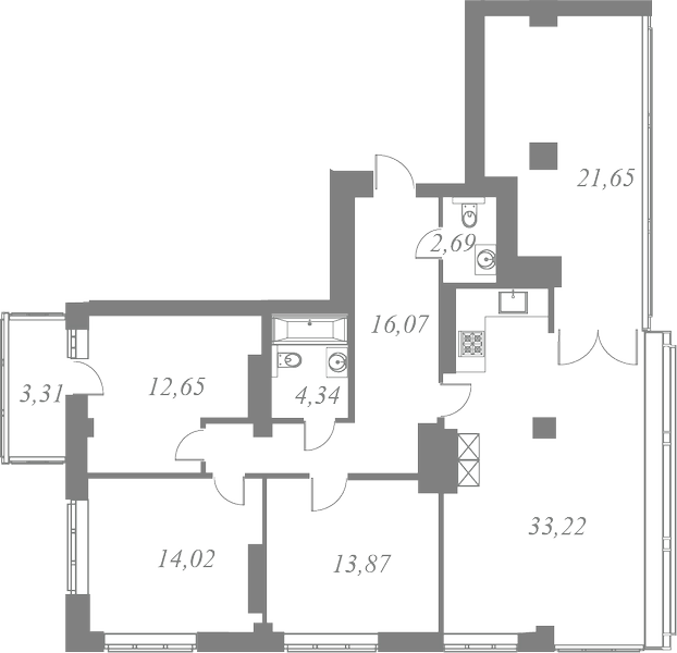 План квартиры №143 с 4 спальнями на 8 этаже 1 корпуса ЖК Neva Residence