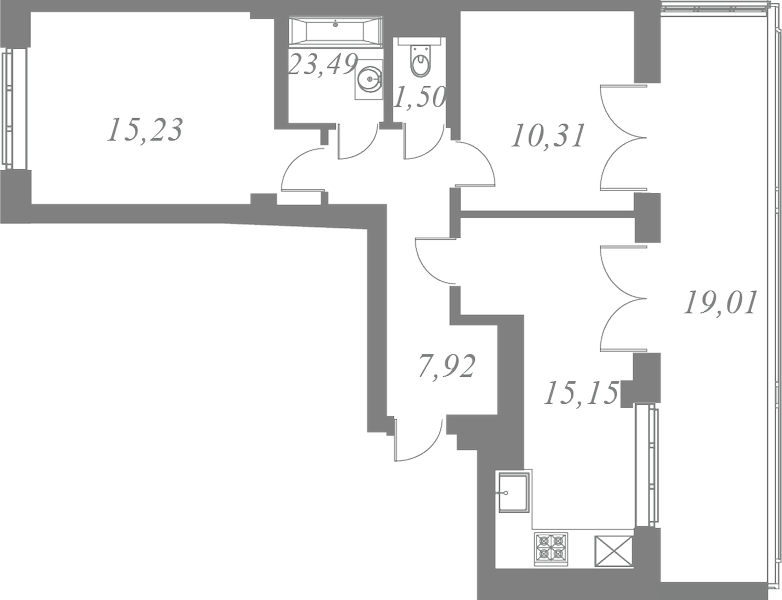 План квартиры №145 с 1 спальней на 8 этаже 1 корпуса ЖК Neva Residence