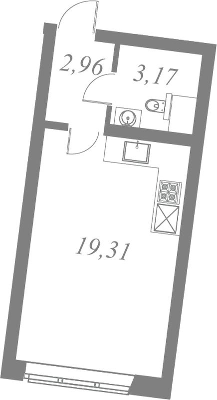 План квартиры №19 с 1 спальней на 4 этаже 1 корпуса ЖК Neva Residence