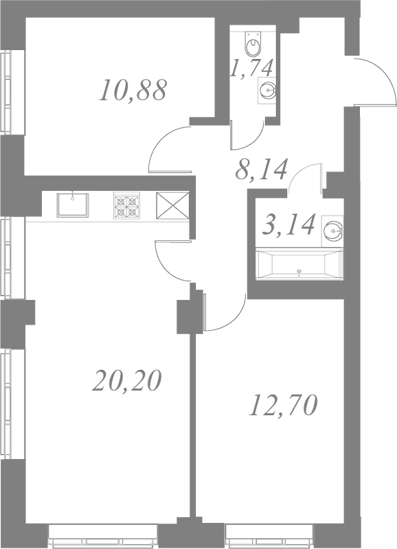 План квартиры №2 с 2 спальнями на 2 этаже 1 корпуса ЖК Neva Residence