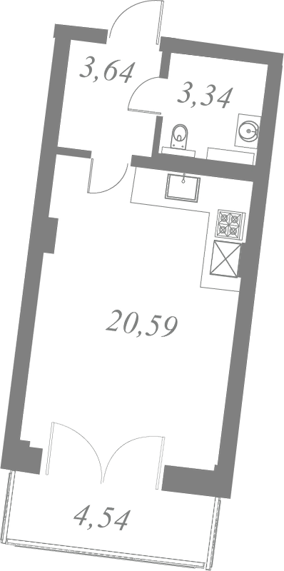 План квартиры №23 с 1 спальней на 5 этаже 1 корпуса ЖК Neva Residence