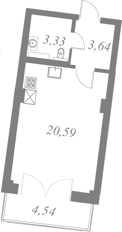 План квартиры №24 с 1 спальней на 5 этаже 1 корпуса ЖК Neva Residence